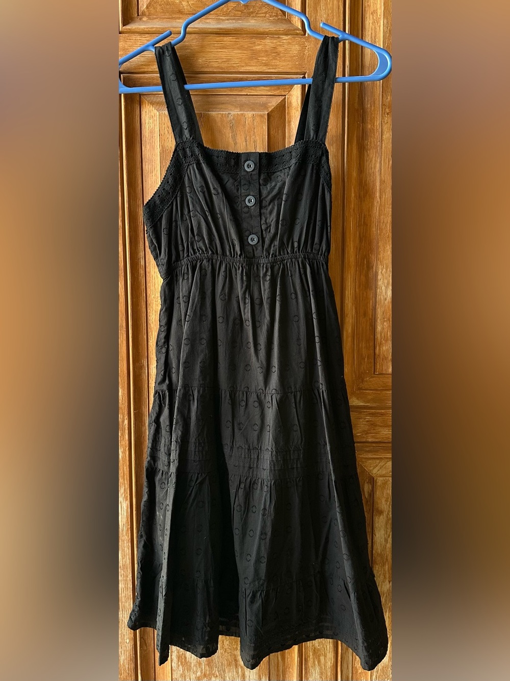 SO Black Sleeveless Tiered Sundress with Button Front